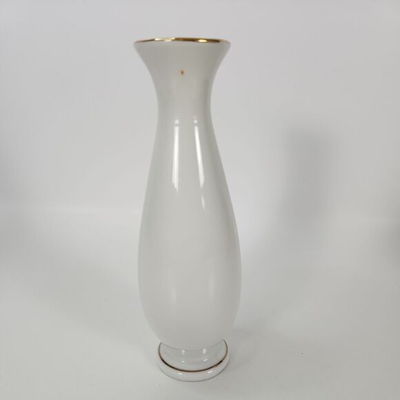 Bud Vase Christmas Holly Berry Holiday Decor White Porcelain 6 1/2" Gold Trim - Picture 3 of 11